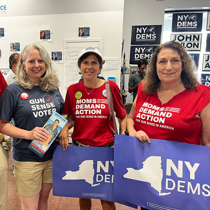 Volunteers with EveryTown shirts and NY Dems signs